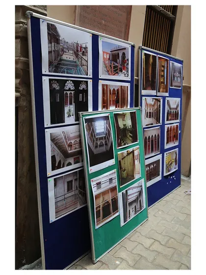 Display boards showcasing the transformation of the Golden Haveli. These visuals were crucial in communicating the scale of the restoration effort to our guests and the media during the inauguration.