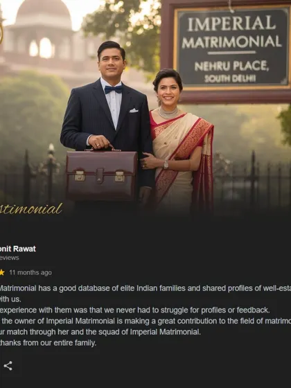 This testimonial praises our extensive database of elite Indian families and the seamless process of receiving profiles and feedback. The client thanks our owner, Monika Ji, for her significant contribution to the field of matrimonial services.
