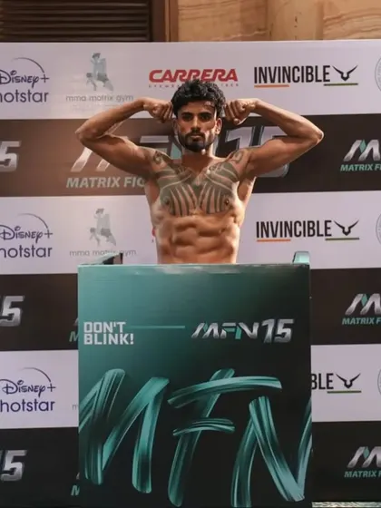 Rahul Thapa looking ready for battle at the MFN 15 weigh-ins. He's prepared to shut down his opponent's power.