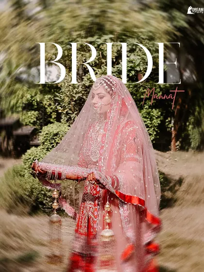 A full-length portrait of bride Mannat under her veil, with a creative motion blur effect that gives the image a dreamy, ethereal quality.