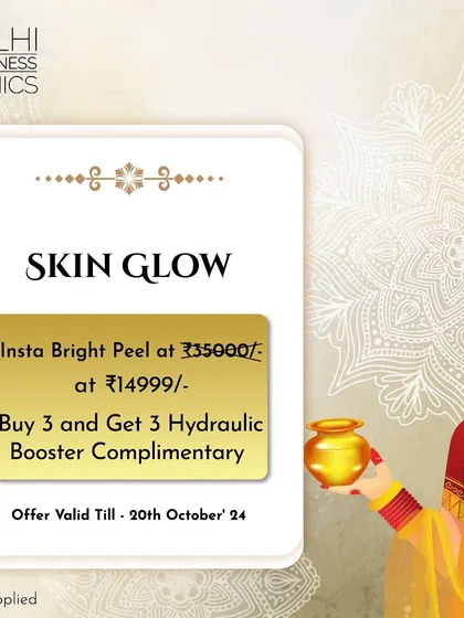 Get ready for Karwa Chauth with our special Skin Glow offer. Purchase our Insta Brite Peel package and receive complimentary Hydraulic Booster sessions for an extra radiant look.