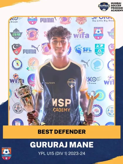 Gururaj Mane, awarded Best Defender in the YPL U15.
