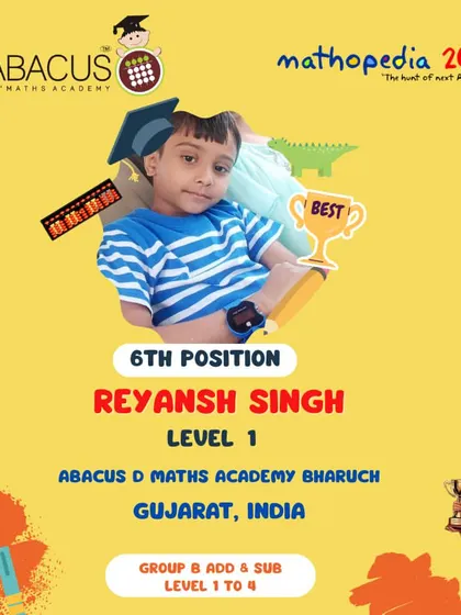 Reyansh Singh from Bharuch, Gujarat, achieving 6th Position.