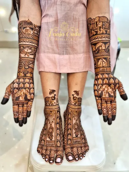 A stunning example of a full bridal set without human figures, focusing on elephants, peacocks, and architectural elements for a grand look.