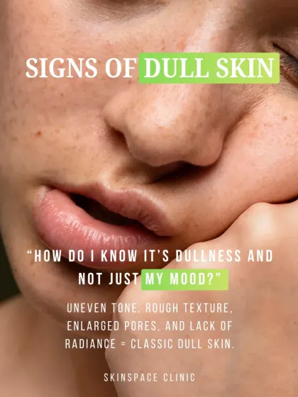 If your skin looks dull, it often presents with uneven tone, rough texture, and a lack of radiance. This is a common concern that we can address with a personalized plan to bring back your glow.