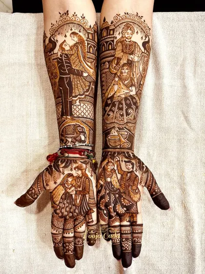 The same heavy bridal design, showing the beautiful symmetry and storytelling across both arms.