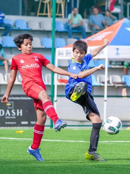 A fierce tackle during the DPDL Super Cup. Our players are taught to be strong but fair.