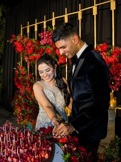 A treasured moment of us cutting our wedding cake together. Being both the bride and the baker was a unique experience I'll never forget.