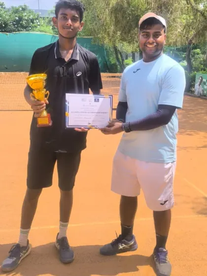 Photos tracking the journey of Kshitij Sinha, a 14-year-old winning his first U18 All India title and making consecutive finals appearances, highlighting his rapid rise in national rankings.