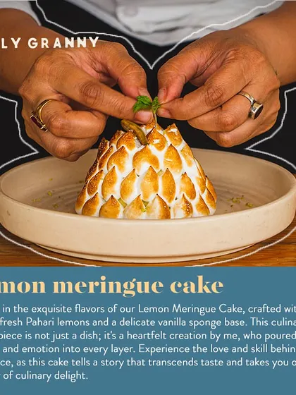 My Lemon Meringue cake is a heartfelt creation. Crafted with the zest of fresh Pahari lemons and a delicate sponge, it's a story that transcends taste.