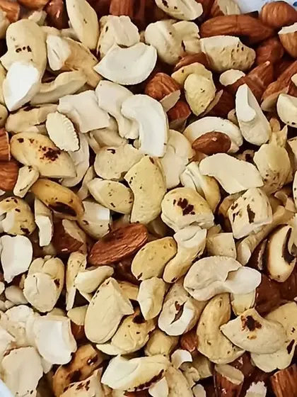 A close-up of the roasted and chopped nuts we used for our energy bars. We talk about different types of nuts and their benefits as part of the activity.
