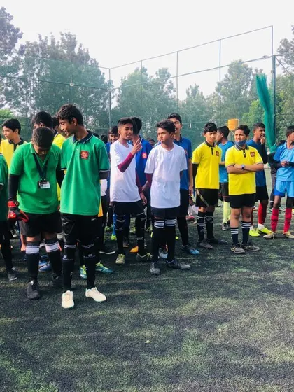 Celebrating our U-9 team's championship win at the Mega International Football Tournament. These moments of victory are what our young athletes train for.