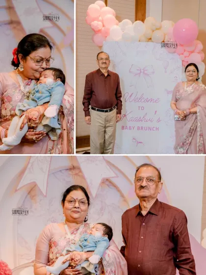 Precious moments with the grandparents. The love for baby Kaashvi shines through in these photos, taken against the elegant backdrop of her welcome brunch.