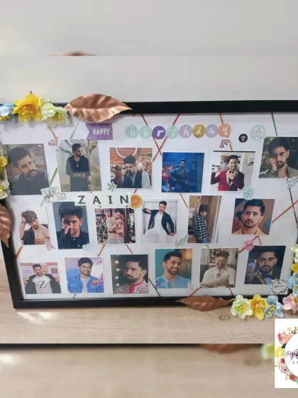 A still image of the custom photo frame for Zain Imam, showing the arrangement of pictures and decorative elements.