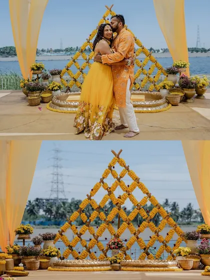 A lakeside Haldi with stunning decor and a super fun crowd. We capture both the beautiful setup and the candid, joyful moments of the celebration.