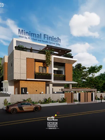 A view of the minimal finish on this 2650 sq. ft. home. Every element, from the recessed balconies to the privacy screens, was thoughtfully placed to connect the home with nature and ensure spatial fluidity.