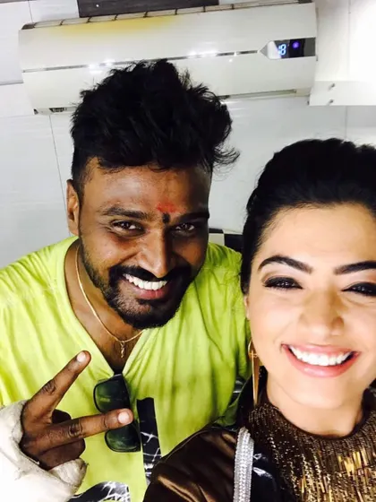 A happy selfie with the ever-smiling Rashmika Mandanna in the vanity van. Her professionalism is inspiring.