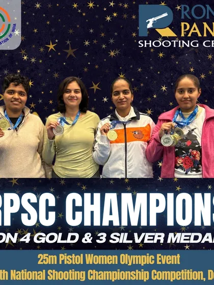 Our champions shine bright. A fantastic haul of 4 Gold and 3 Silver medals for our women shooters in the 25m Pistol Olympic Event at the 67th National Shooting Championship in Delhi.