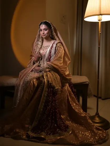 Creating a regal look for my beautiful NRI bride, Nuha. This Muslim bridal look features a flawless airbrush base with defined eyes and a soft lip, complementing her magnificent embroidered sharara. The entire look was designed to be lightweight and last through the entire nikah ceremony.