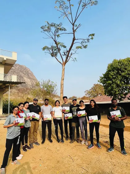 Mission accomplished. The team proudly holds up their certificates after the Kabbaldurga trek, tired but happy.