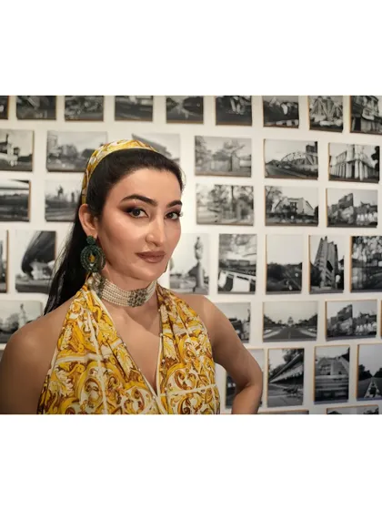 A close-up from the Indian Express shoot. We chose a vibrant yellow Dolce & Gabbana outfit and statement jewelry from Dillano Jewels to reflect her bold personality.