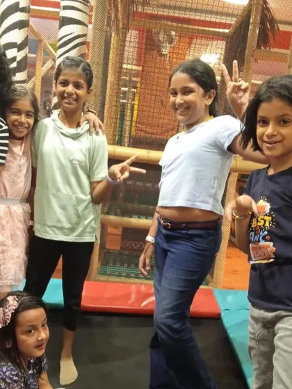 Friends that jump together, stay together! The trampoline area is a social hub where kids can have a great time bouncing and laughing with their pals.