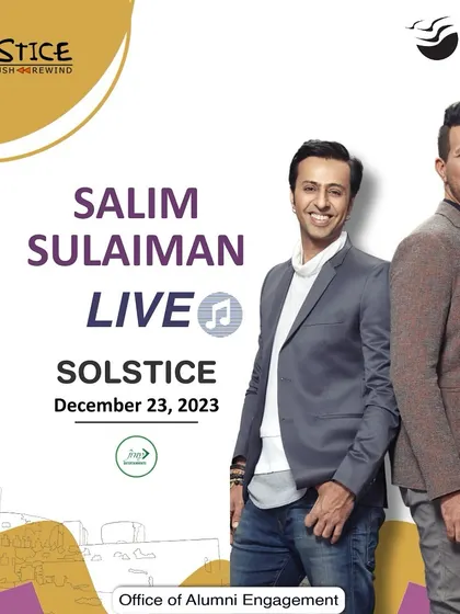 The official announcement poster for Salim Sulaiman's live show at Solstice, the alumni event for the Indian School of Business (ISB) Hyderabad.