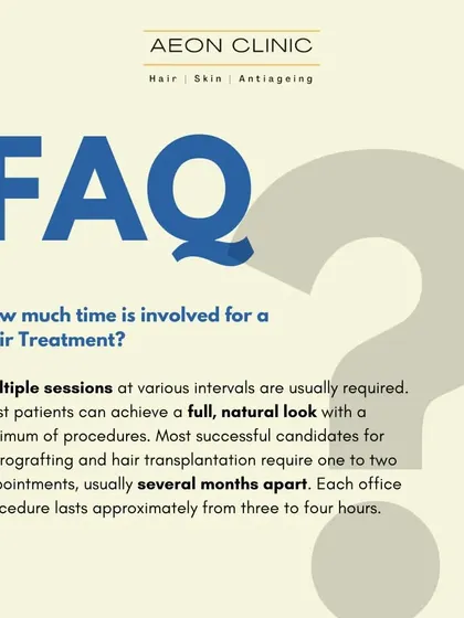 FAQ: How much time is involved? A full, natural look can often be achieved in one to two procedures, each lasting 3-4 hours and scheduled several months apart.