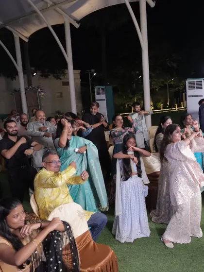 A snapshot of the open dance floor, where guests are learning a few fun steps together. Our team often leads the crowd in easy-to-follow moves to get everyone involved.