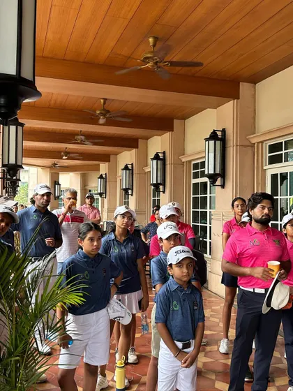 My players listening intently during the pre-round briefing at our invitational. We cover strategy, pairings, and format.