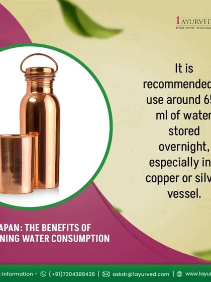 For 'Ushapan', we recommend drinking around 650 ml of water that has been stored overnight. Using a copper or silver vessel is ideal, as these metals impart beneficial properties to the water that support digestion and immunity.