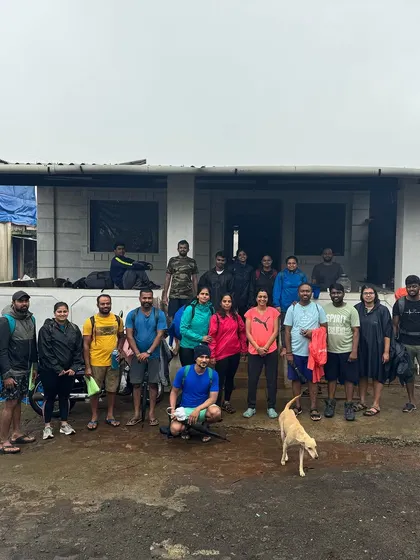 The group posing in front of our homestay, our base for the Maharashtra adventure.