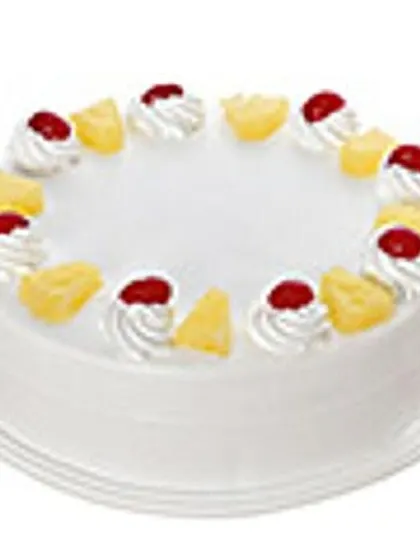 A simple and classic pineapple cake, decorated with whipped cream swirls, pineapple chunks, and cherries. It's a light and refreshing option that is consistently a crowd favourite for its fresh taste.