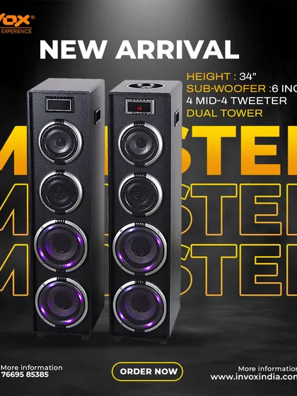 A new arrival in the Monster series, this dual tower setup includes four 6-inch subwoofers and multiple tweeters for a balanced and powerful stereo experience.