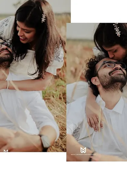 Sweet, affectionate moments from Ankita and Rajat's pre-wedding shoot. These close up shots highlight their gentle and loving connection.