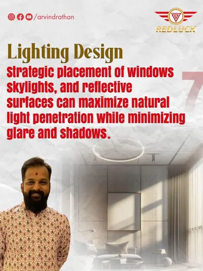 Strategic lighting design, including the placement of windows and skylights, can maximize natural light and minimize shadows.