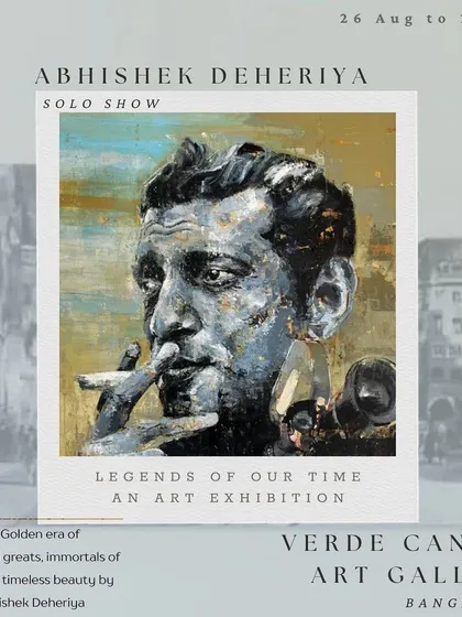We are a premier venue for solo and group exhibitions. This poster for my "Legends of Our Time" solo show is an example of the professional, contemporary art events we curate and host right here in our Bangalore gallery.
