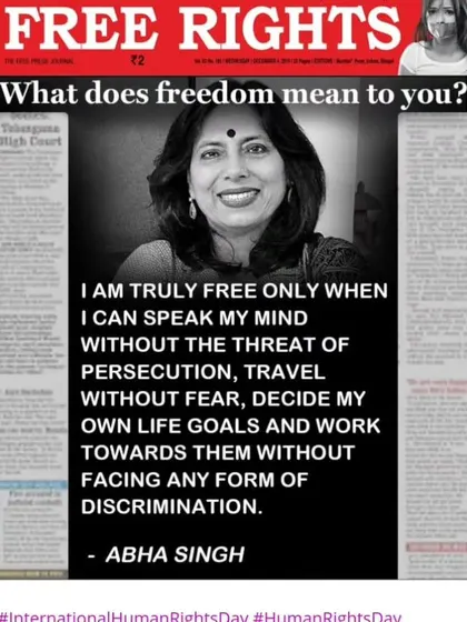 This quote, featured in the Free Press Journal, encapsulates my belief about freedom. True freedom is the ability to speak my mind without fear of persecution and to pursue my goals without facing discrimination. This is the freedom I fight for, especially for the women of India.