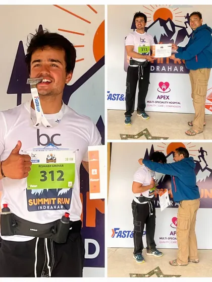 Receiving my medal and certificate for the Indrahar Pass Summit Run. A proud moment after 12 hours of non-stop effort.