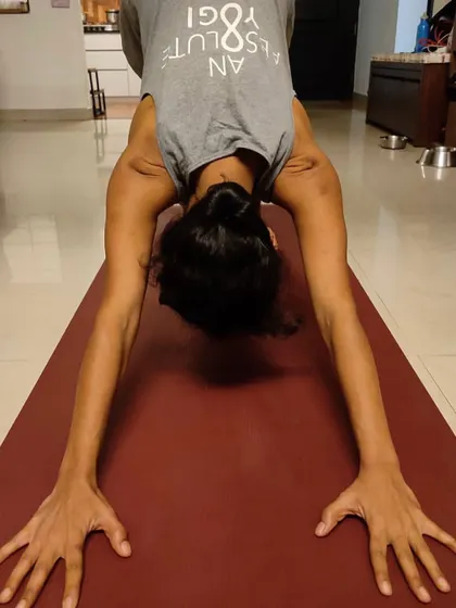 This is what coming home feels like. My mat, my space. A simple Downward-Facing Dog pose can be a sanctuary, a place to reconnect and ground yourself.