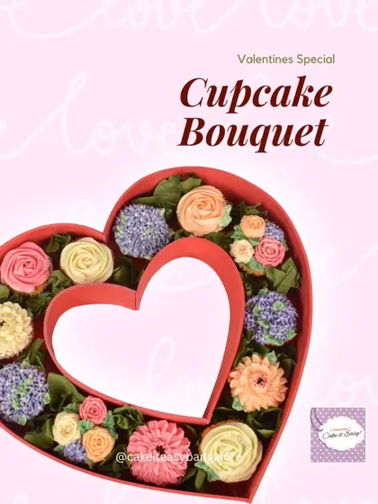 For Valentine's Day, we offer these beautiful cupcake bouquets arranged in a heart-shaped box. It's a gift of flowers you can eat!