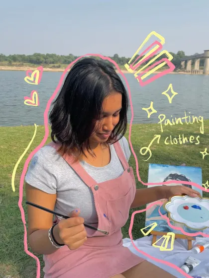 My painting clothes are my happy clothes. A behind-the-scenes look at me working on a painting outdoors.