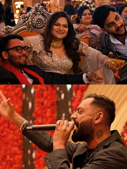 A split view of the engagement night. The top shows the happy couple enjoying the show from their seats, while the bottom captures me in full performance mode, keeping the energy alive.