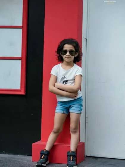 Who says photoshoots are just for babies? We love capturing the cool confidence and unique personality of older kids too, like this stylish pose against a colorful wall.