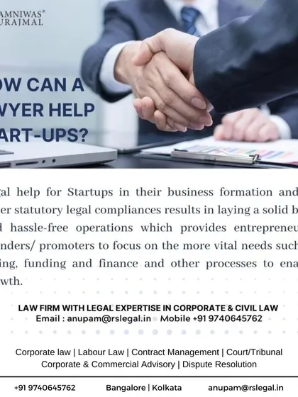 A lawyer is crucial for startups to lay a solid legal foundation. We handle statutory compliances and business formation, freeing up founders to focus on vital needs like hiring, funding, and growth.