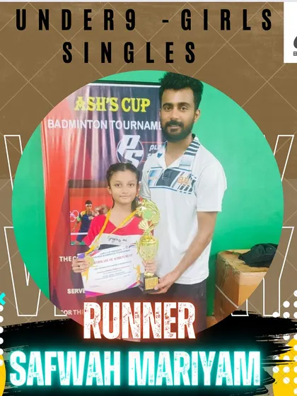 Safwah with her first trophy in the Under-9 Girls Singles category. It's wonderful to see our young female players achieving their goals.