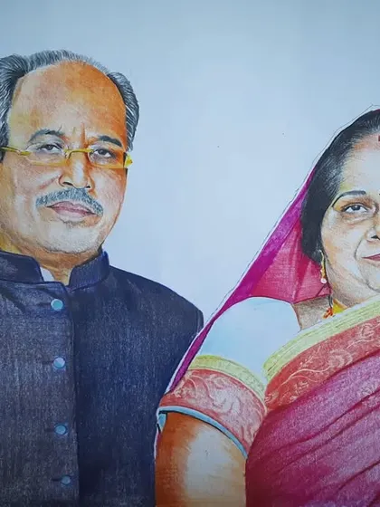 This A3 size custom couple portrait was created using color pencils to capture a special memory. I focus on getting the skin tones and clothing details just right to create a vibrant, lifelike piece of art.