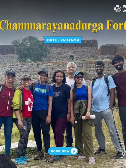 A group photo from our Channarayanadurga Fort trek. We explore the different levels of this unique and historic fort.