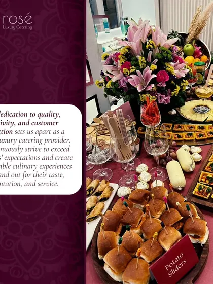 Our dedication to quality, creativity, and customer satisfaction sets us apart. This image, featuring our potato sliders at an event, is a testament to the unforgettable culinary experiences we create.