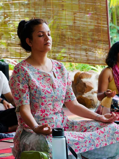 A moment of deep meditation during our training. It is in these quiet moments that we truly connect with the subtle vibrations of sound and the peace within.